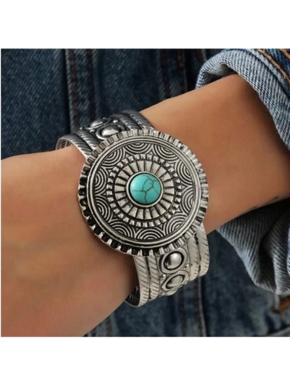 New! Turquoise Silver Boho Western Cuff Bracelet NWOT